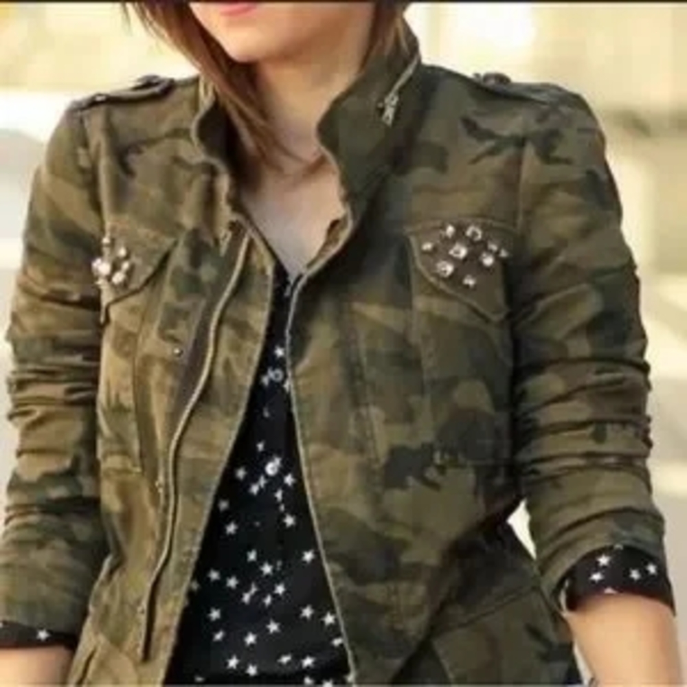 Zara Basic Women's Camouflage Jacket Rhinestones … - image 1
